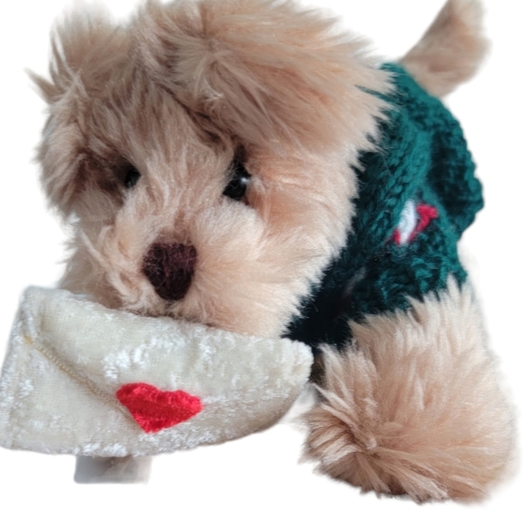 Vintage 90's Berkeley Christmas Holiday Furry Dog With Love Letter Toy Plush - Picture 3 of 7
